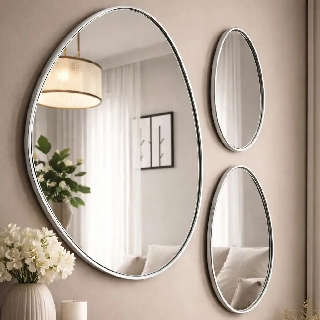 Kit 3 Espelhos Com Moldura Orgânico Design Elegante Moldura Prata