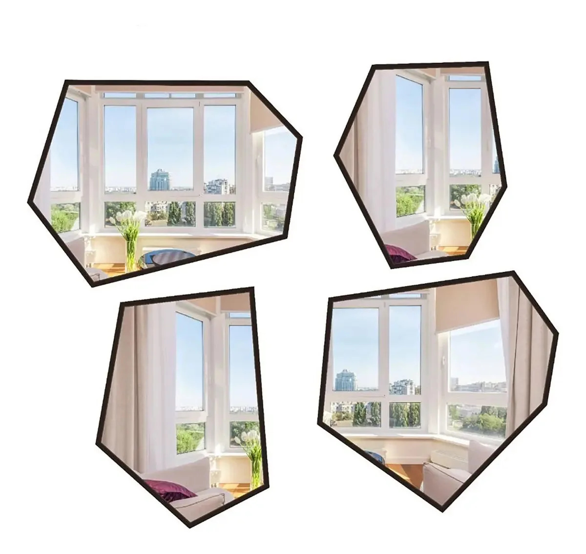 Kit 4 Espelhos Design Exclusivo Orgânico Lapidado Moldura Moldura Moldura Preta