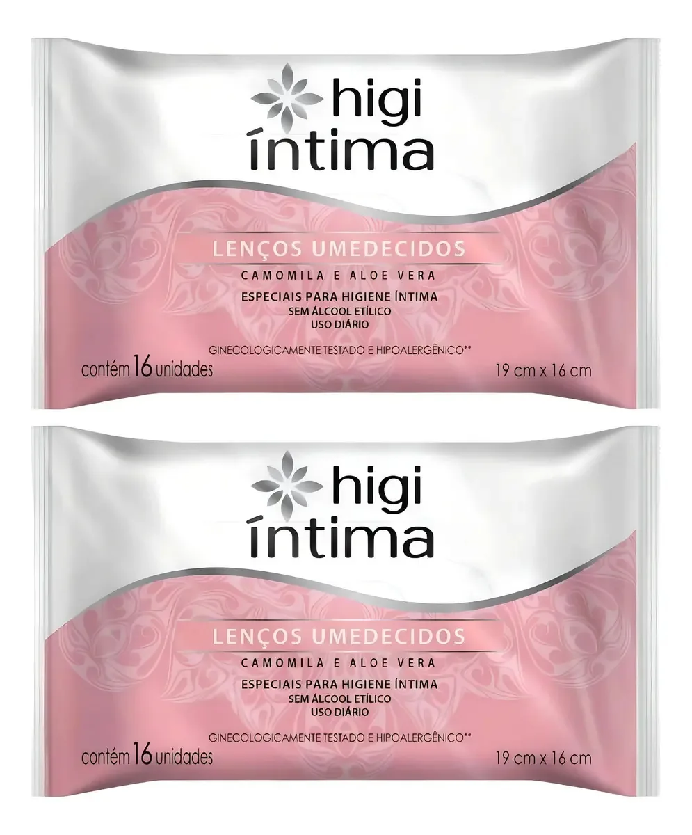Kit C/2 Lenços Umedecidos Higi Mulher Camomila E Aloe Vera 16 Un