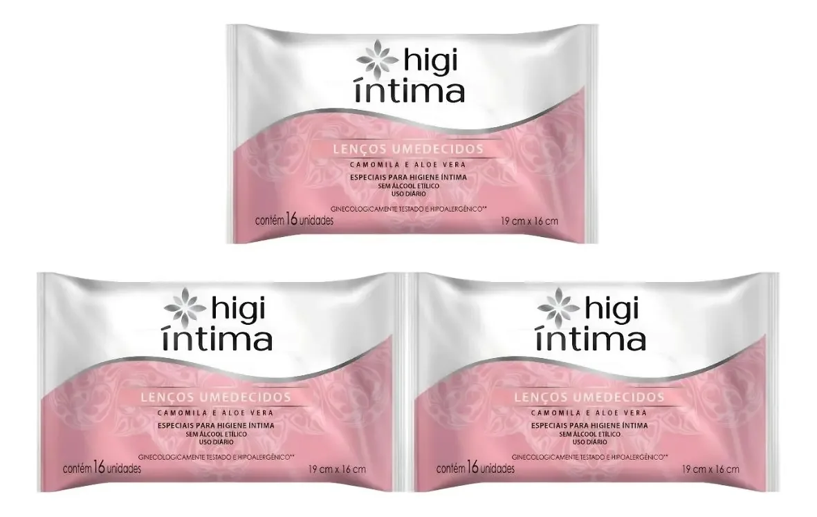 Kit C/3 Lenços Umedecidos Higi Mulher Camomila E Aloe Vera