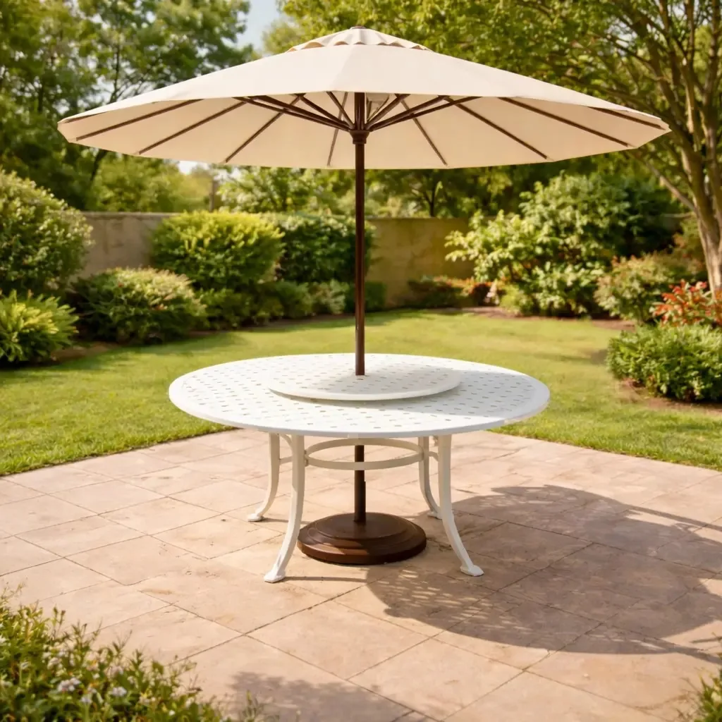 Mesa Jardim Piscina 1,50 Com Giro E Ambrelone 3 Metros Branco