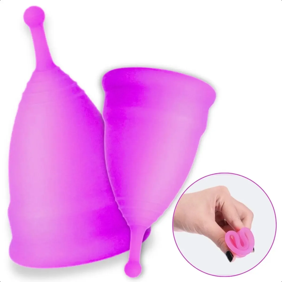 Kit 2 Coletor Menstrual P M Copo Disco + Conforto Mobilidade Cor Roxo Tamanho P E M