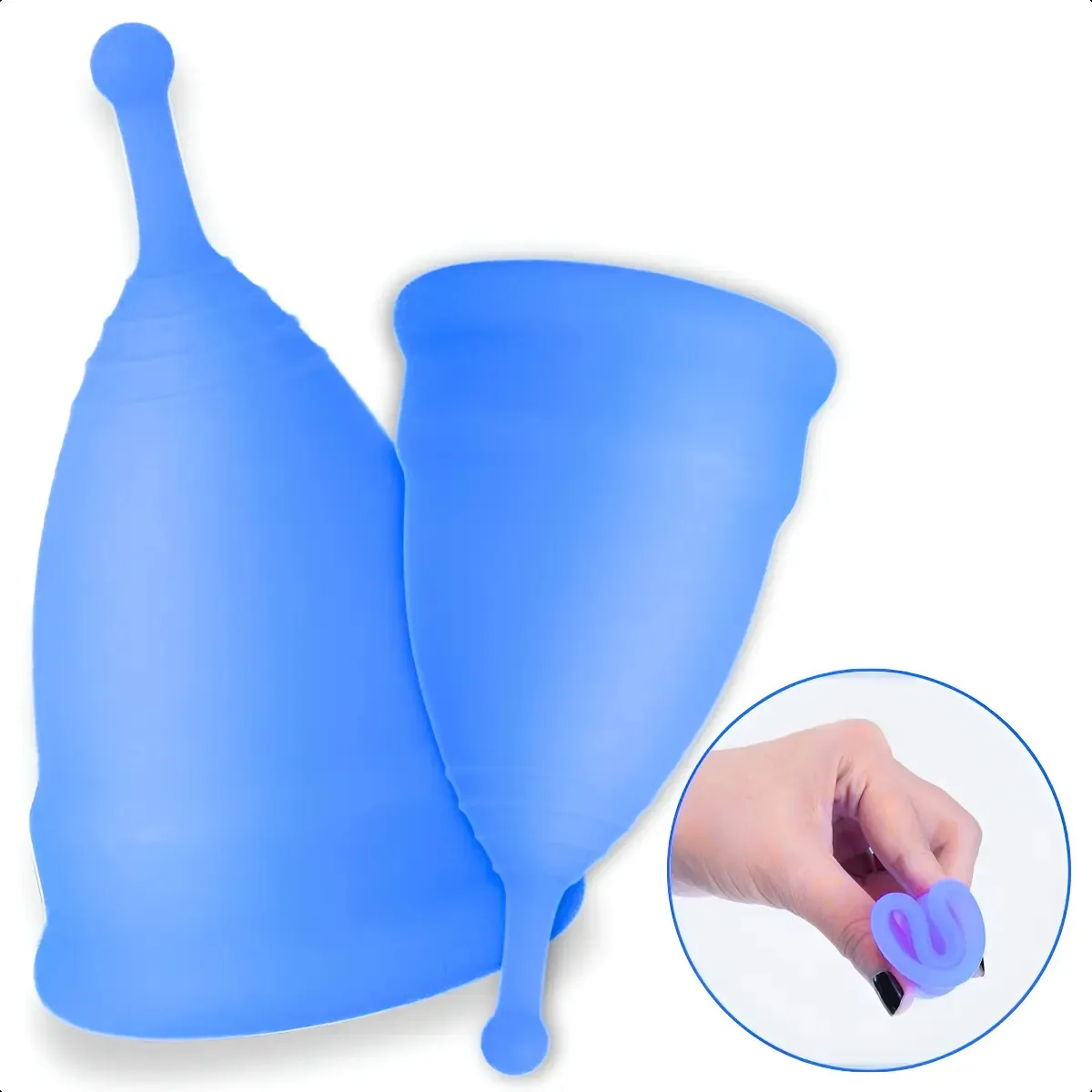 Kit 2 Coletor Menstrual P M Copo Disco + Conforto Mobilidade Cor Azul Tamanho P E M