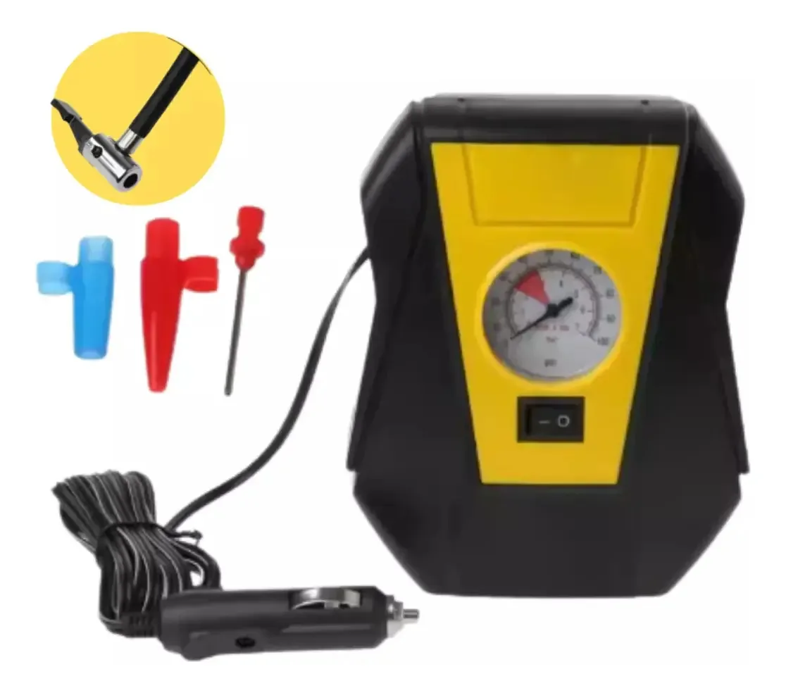Mini Compressor de Ar Portátil Bomder 12V 250 PSI com Manômetro para Carros e Motos
