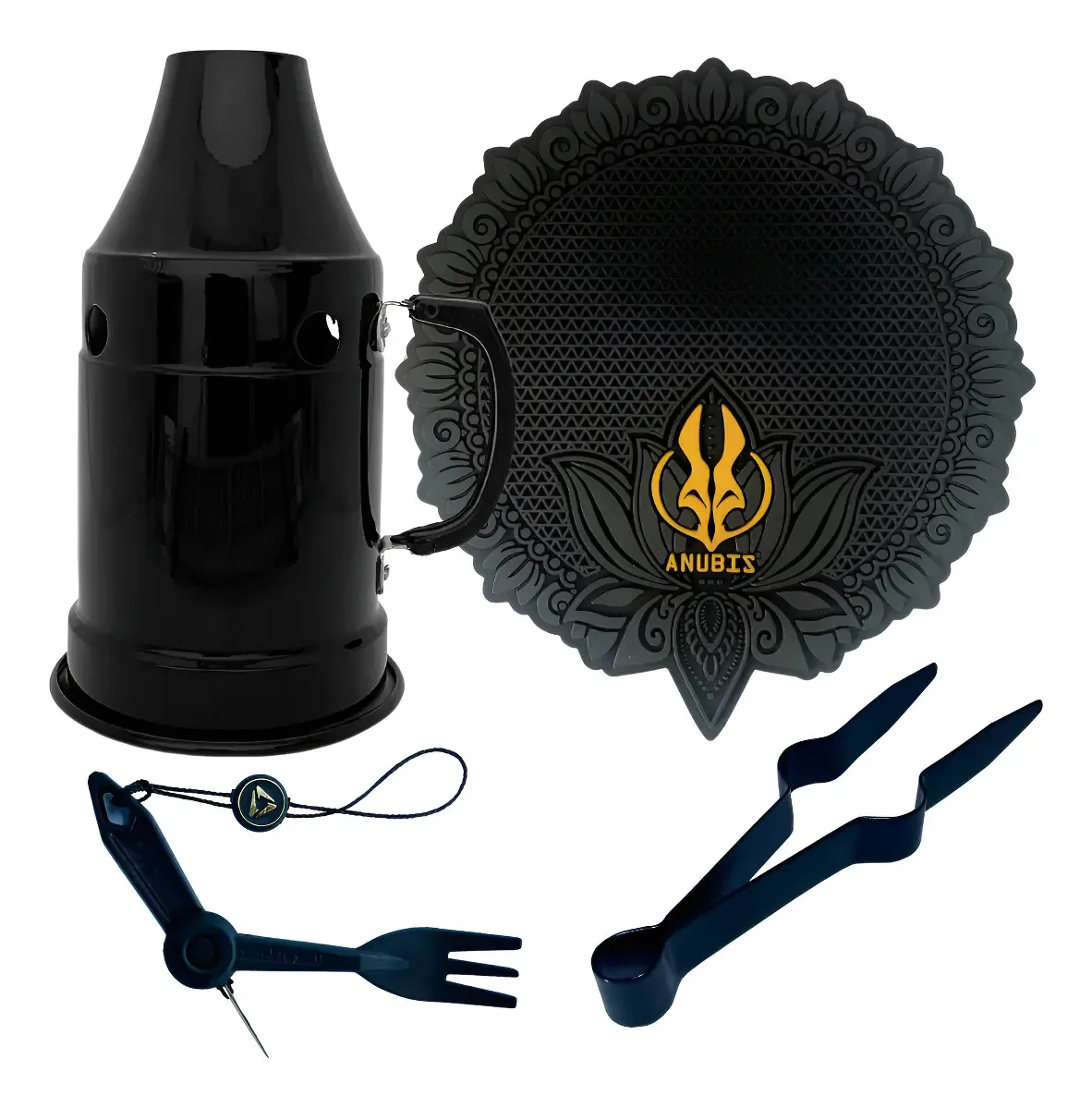 Kit Tapete Para Narguile Abafador Pegador E Furador Garfo Cor Preto Logo Dourado