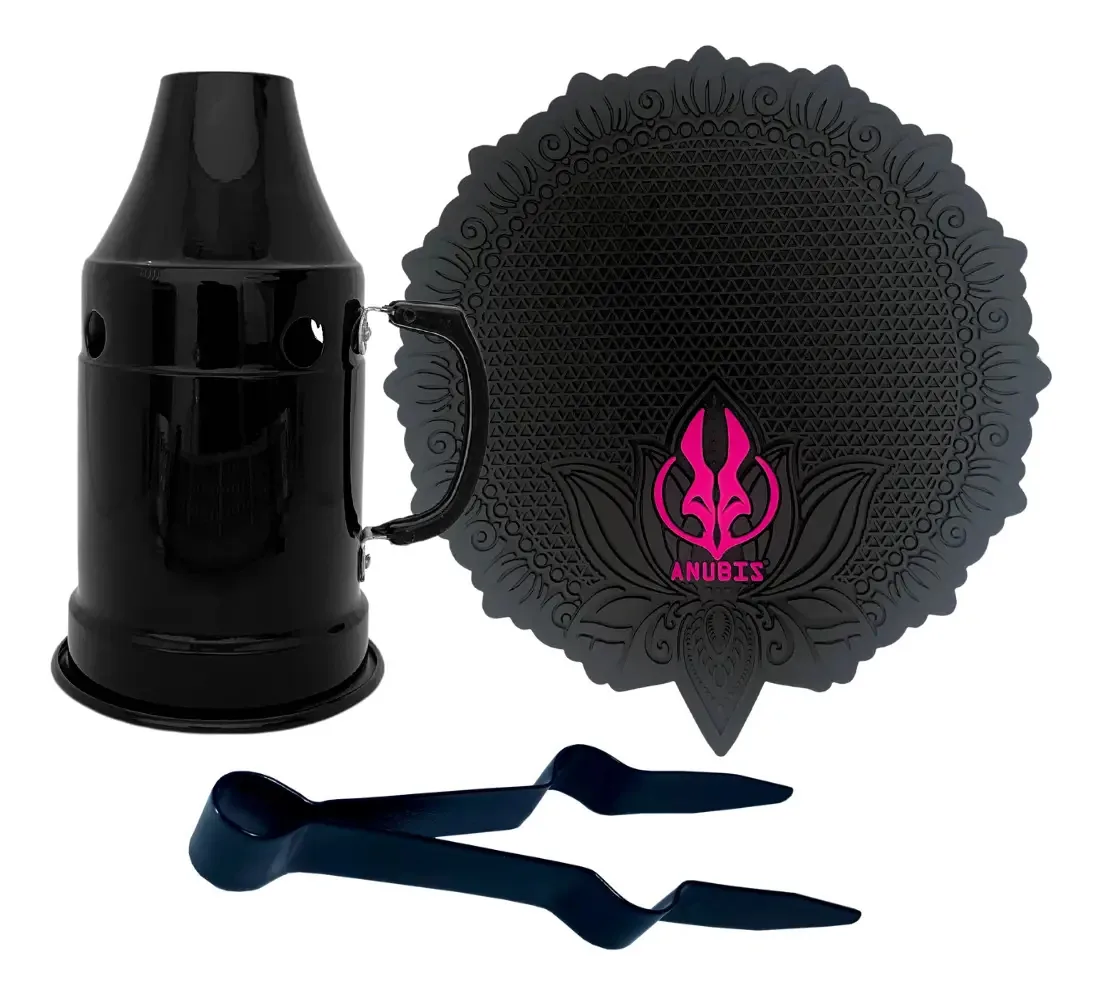 Kit Tapete Para Narguile Abafador E Pegador Cor Preto Logo Pink