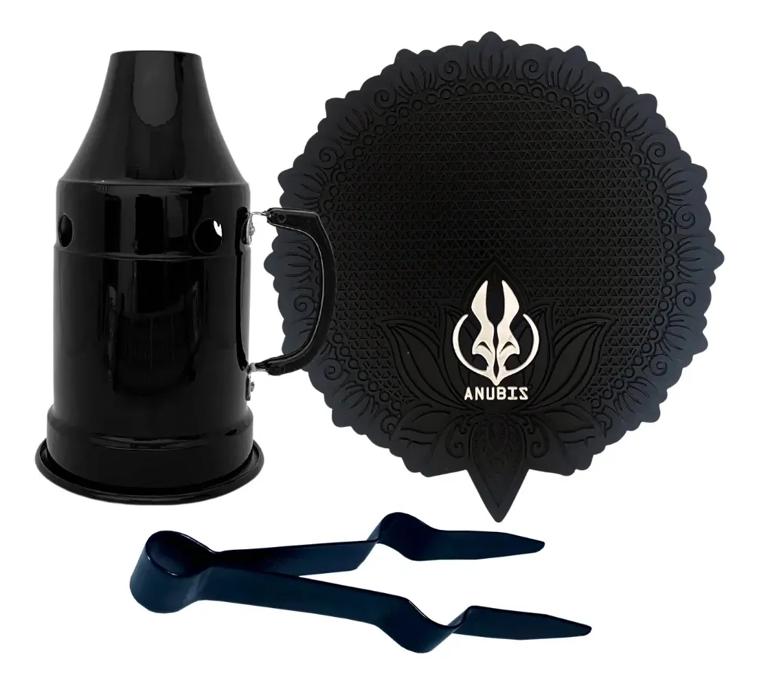 Kit Tapete Para Narguile Abafador E Pegador Cor Preto Logo Branco