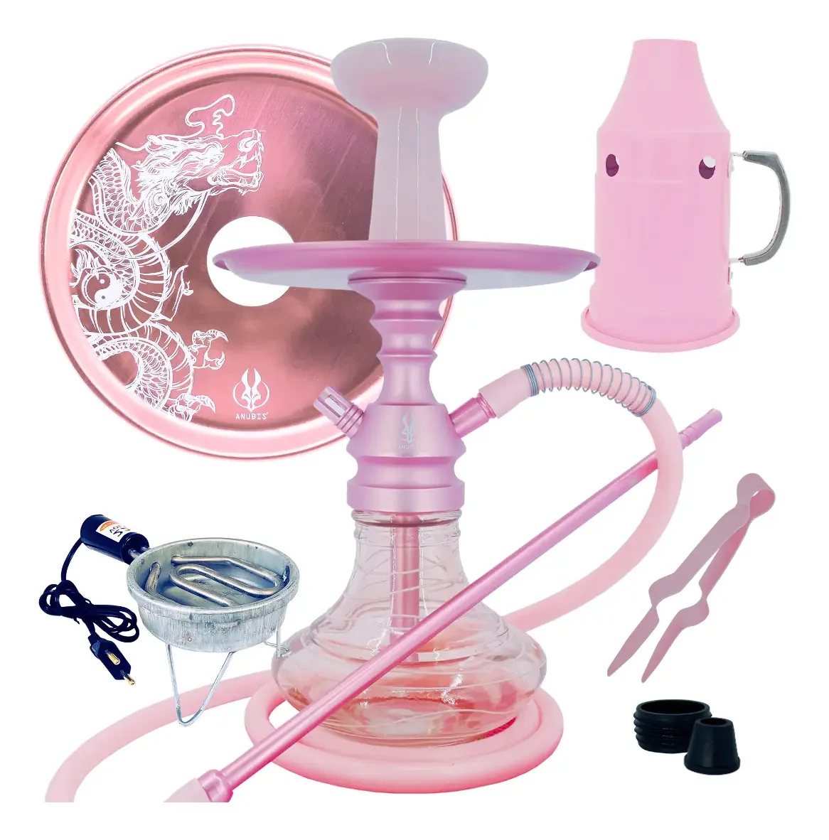 Narguile Anubis Completo Hookah Vaso Rosh Pegador Cor Rosé