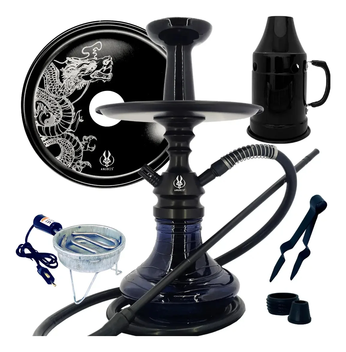 Narguile Anubis Completo Hookah Vaso Rosh Pegador Cor Preto