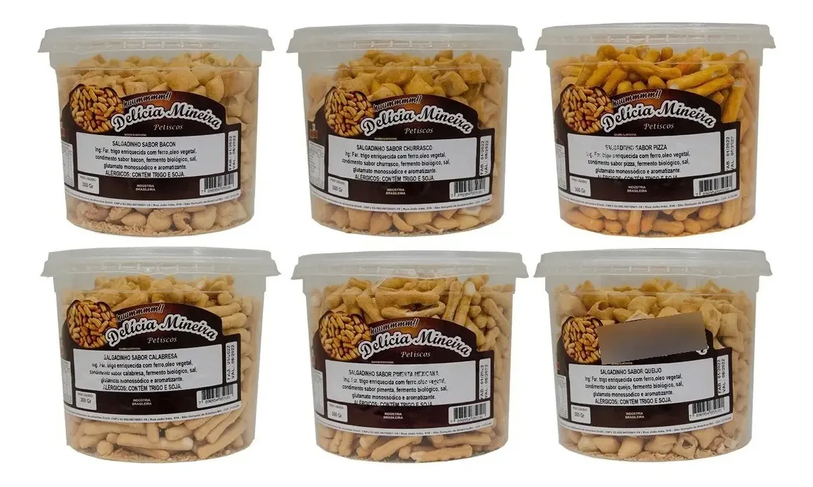 Kit Biscoitos Salgados Petiscos Tipo Pimentinha 6 Potes