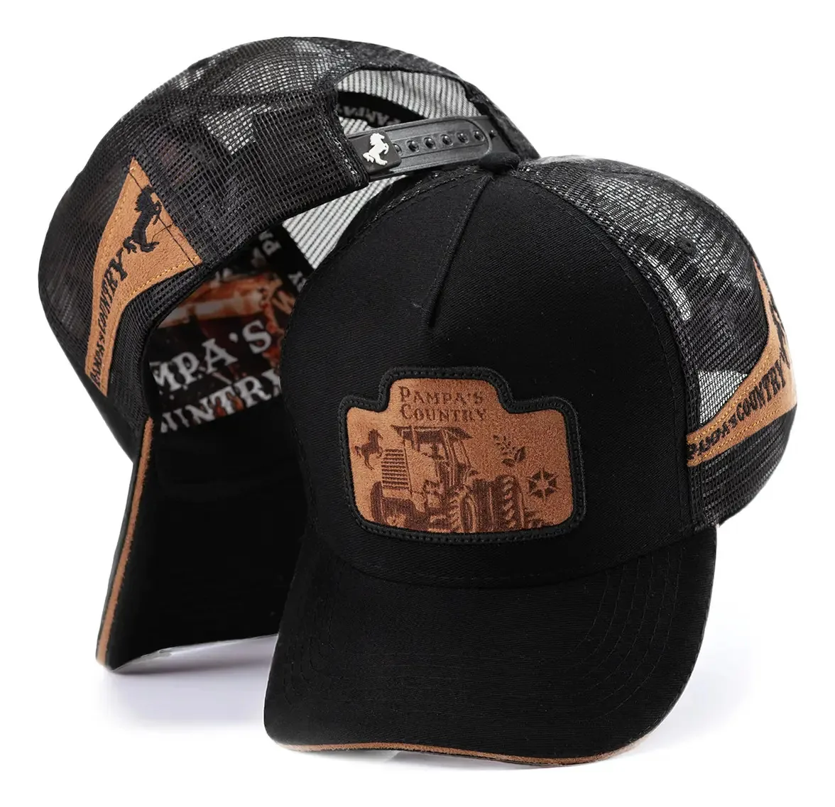 Boné Country Telinha Trucker Bordado Trator Agro Pecuária Cor Preto Tamanho 58cm