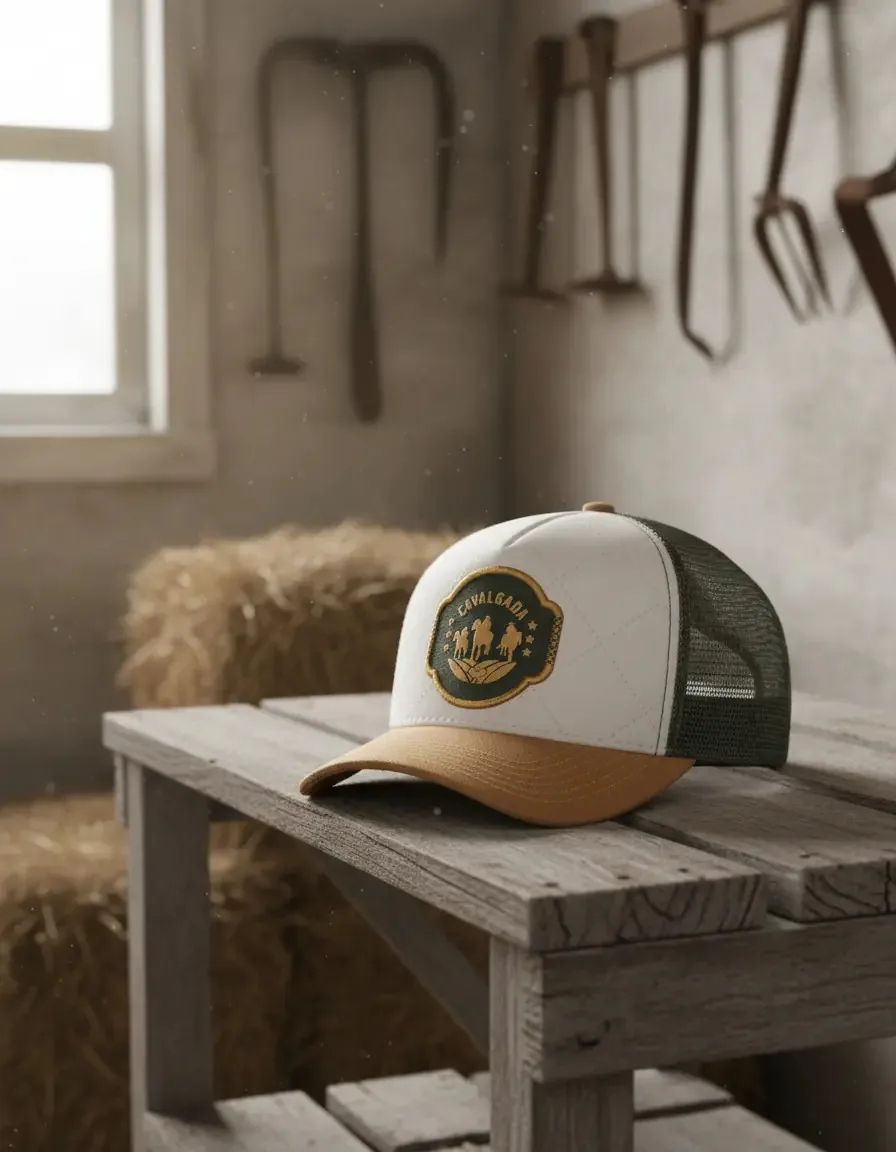 Boné Cavalgada Cowboy Country Sertanejo Bordado Estilo Agro Cor Bege / Verde Tamanho Un