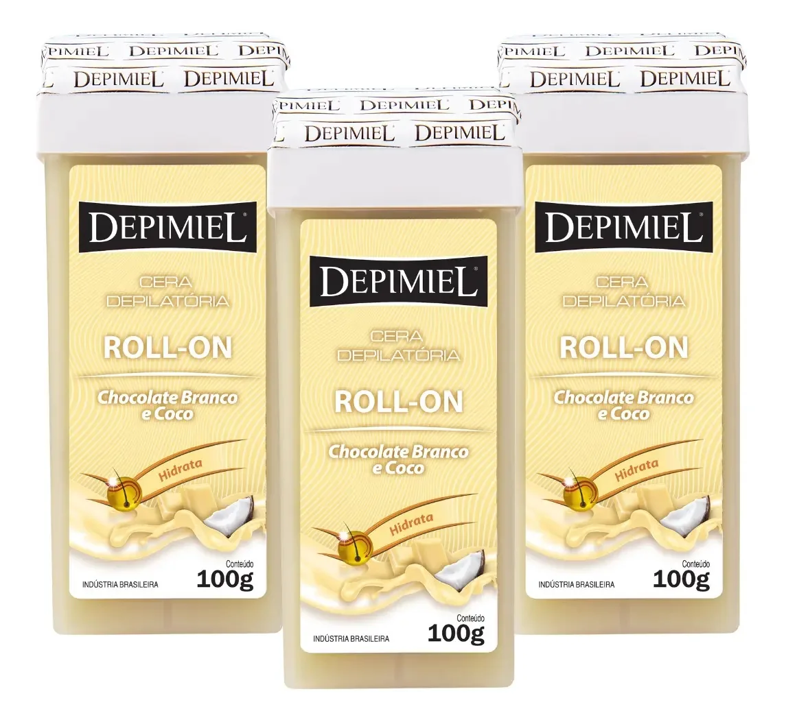 3 Ceras Depilatória Roll-on Chocolate Branco Coco Depimiel