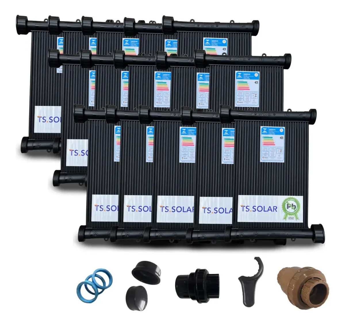 15 Placas Aquecedor Coletor Solar 3m Piscinas + Quebra Vácuo