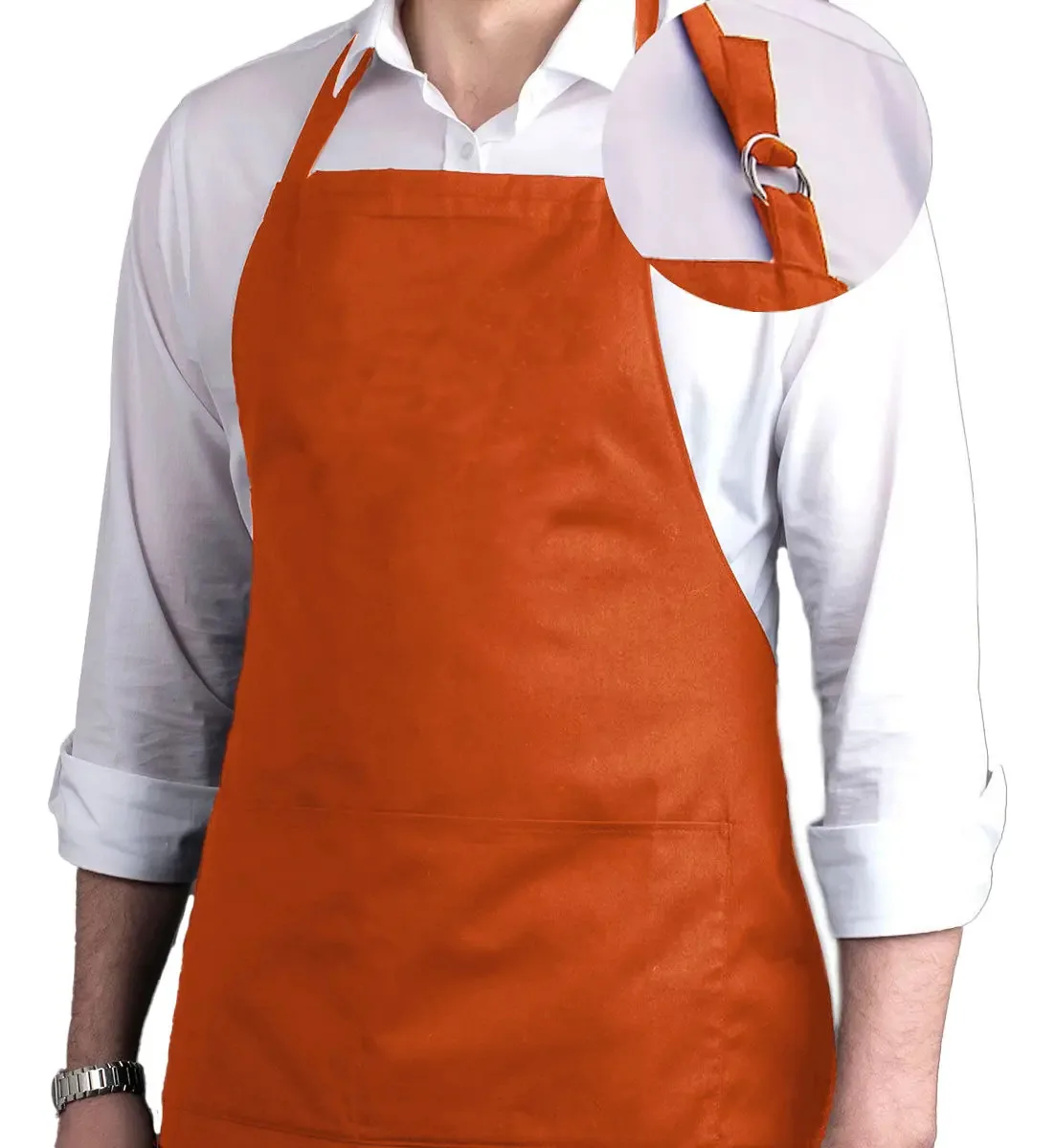 Avental Inteiro Brim Laranja Perbella Uniformes C/ Bolso Ajustável