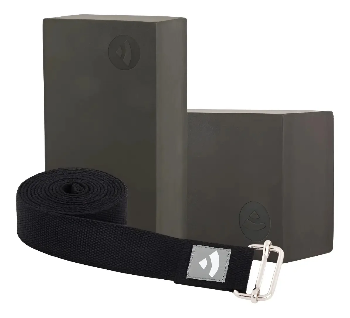 Kit Yoga 2 Bloco Tijolo Yoga E 1 Cinto Strap Yoga Pilates Cor Preto