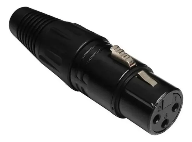 Conector XLR Canon Fêmea Luminos Preto 3 Pinos Áudio e Iluminação