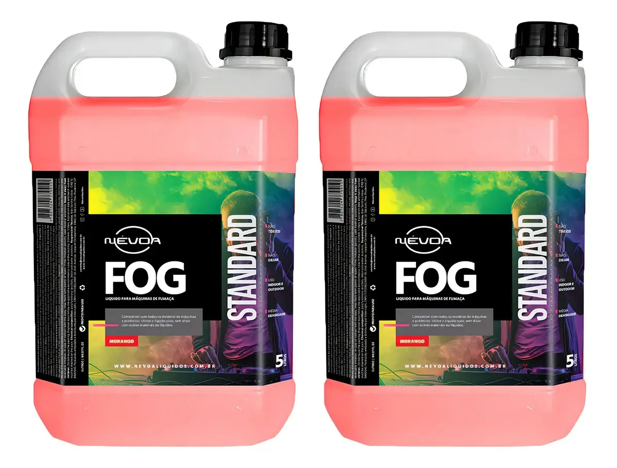 Kit 2 Liquido Fluido Para Maquina De Fumaça 5 Litros Morango Linha Standard Nevoa