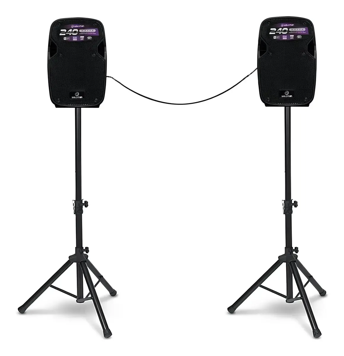 2 Caixas Som 8pol Fk240x Waldman Ativa + Passiva E 2 Tripés Cor Preto
