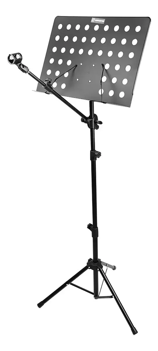 Estante de Partitura com Suporte para Microfone Ajustável Aço Preto Luminos LPM-06