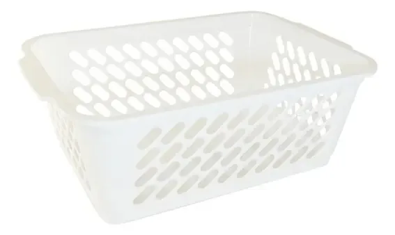 Cesta plástica multiuso média com alça 37x26cm, vestidos, cor branca
