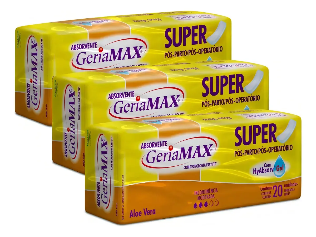 Kit 60 Absorventes Geriátrico Pós Parto Operatório Geriamax (3 Pacotes c/20 Un)