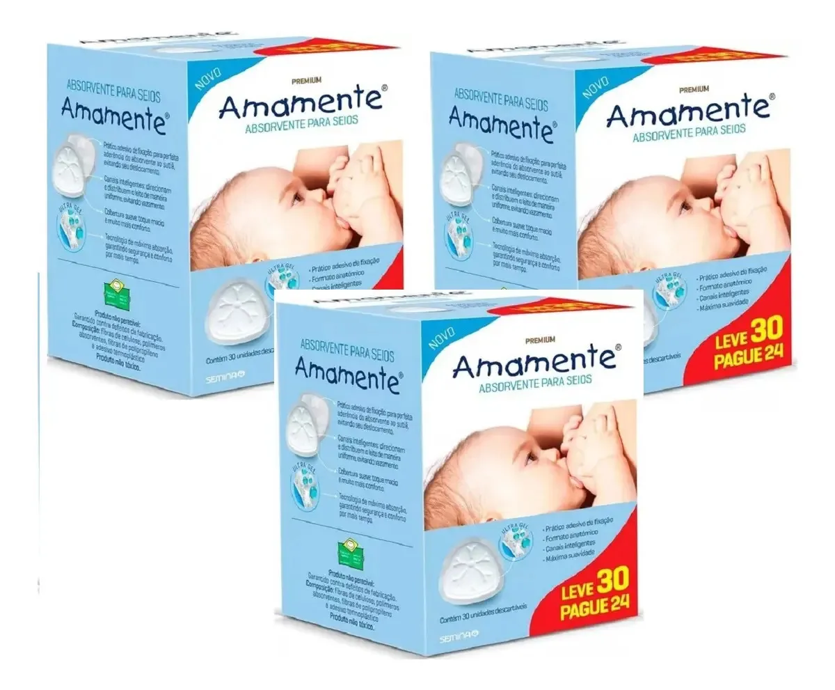 Kit Absorvente P/seios Premium Diurno Amamente (3cx C/30 Un)