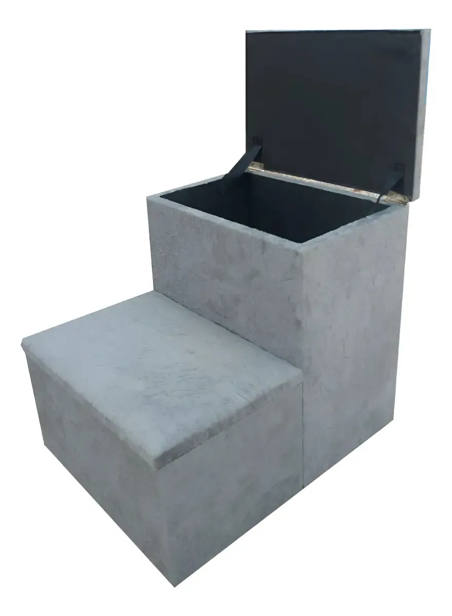 Escada Pet Nrpet.Shop Madeira Suede Cinza Baú Antiderrapante 42cm