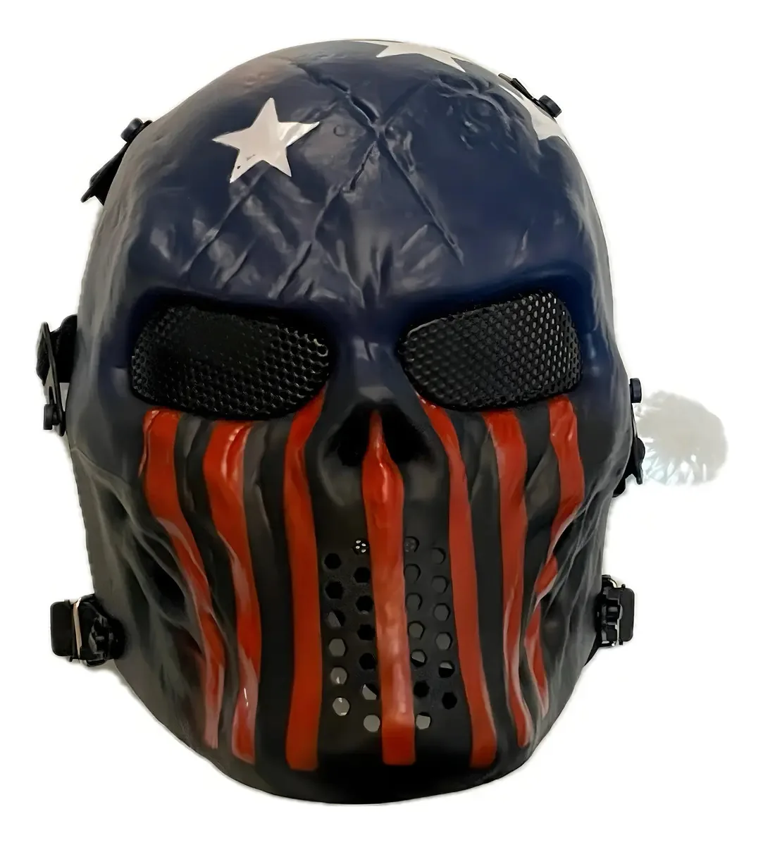 Mascara Full Face American Skull Airsoft Paintball Halloween Cor Azul Vermelho Branco Preto Desenho Crânio Americano Tamanho Universal