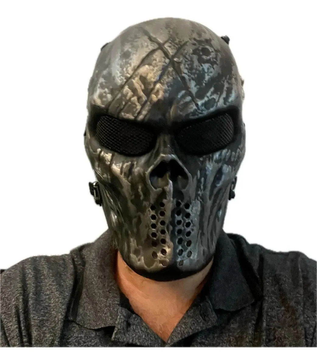 Máscara Esportiva Guerreiro Caveira Zumbi Paintball Airsoft Cor Preto E Prata Desenho Silver Skull Tamanho Universal
