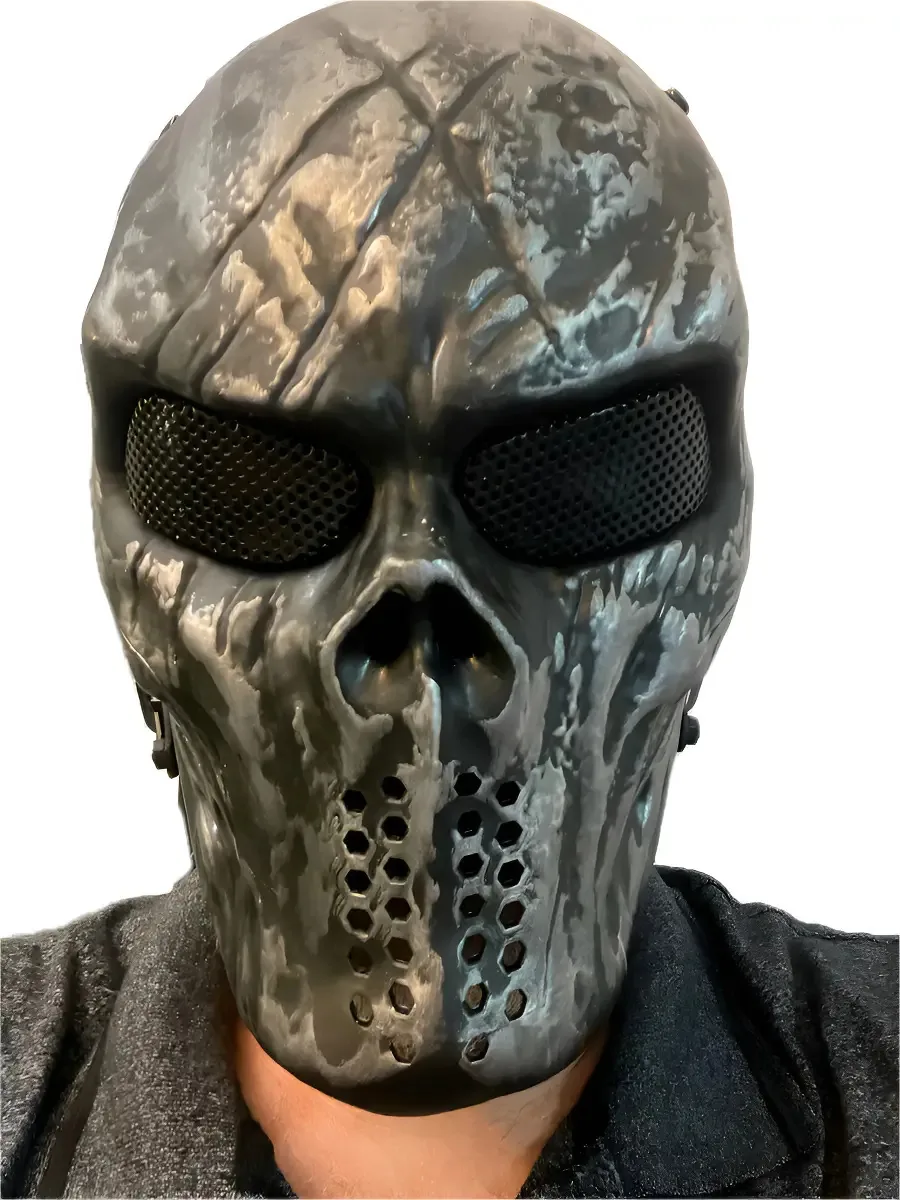 Full Face Máscara Paintball Airsoft Crânio Prateado Silver Cor Preto E Prata Desenho Black Silver Skull Tamanho Universal