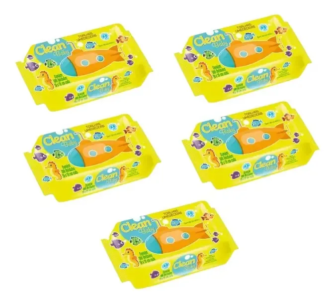 Kit 5 Pacotes Lenços Umedecidos Clean Baby 100un Total 500