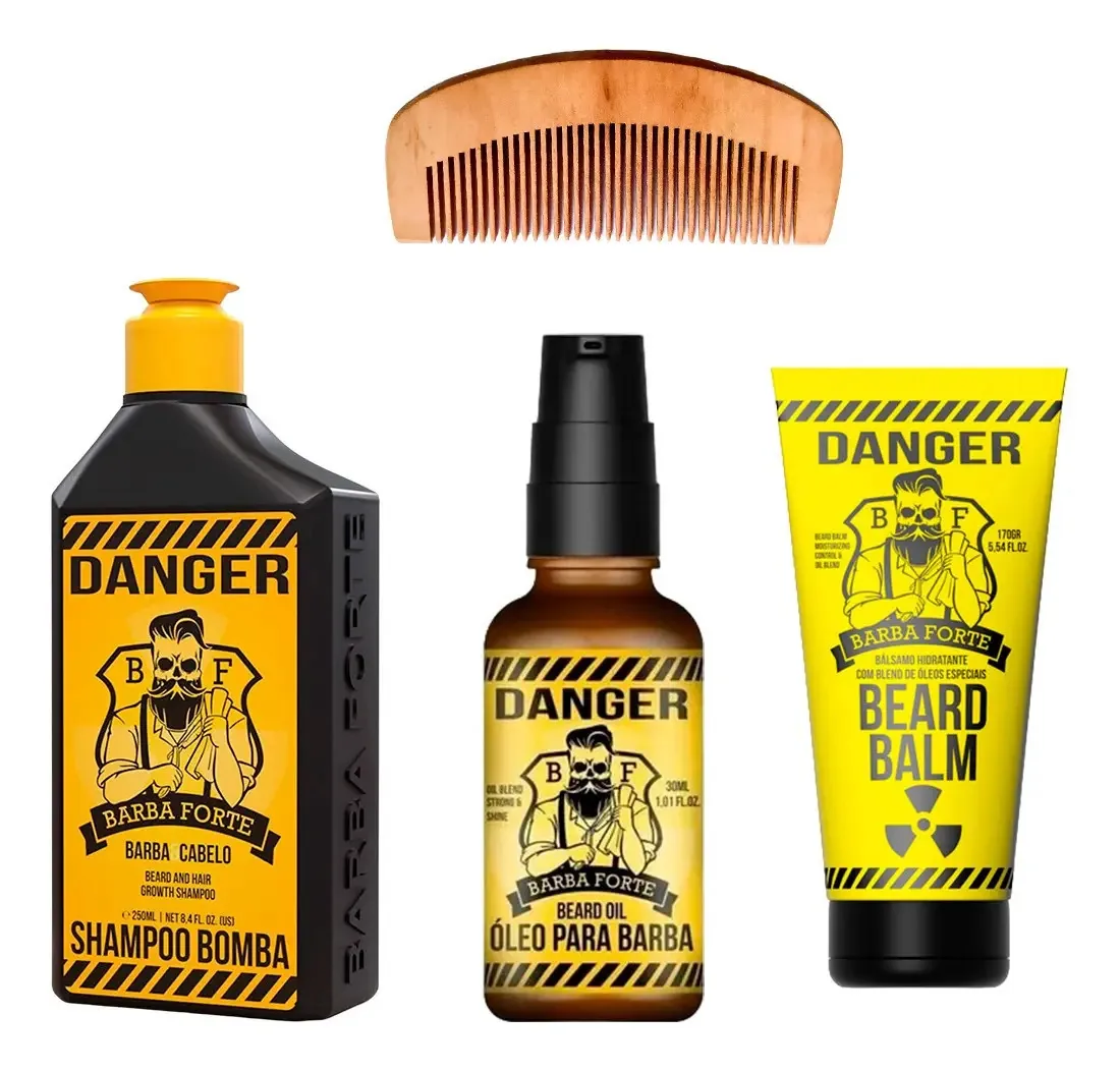 Kit Box Viagem Danger Shampoo Óleo Barba Forte Pente