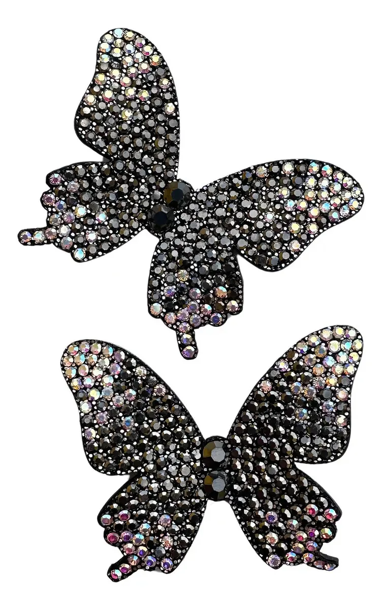Borboletas Laço Em Tecido Strass 3d Prontas Aplicar Ou Colar Cor Strass Preto Furta Cor