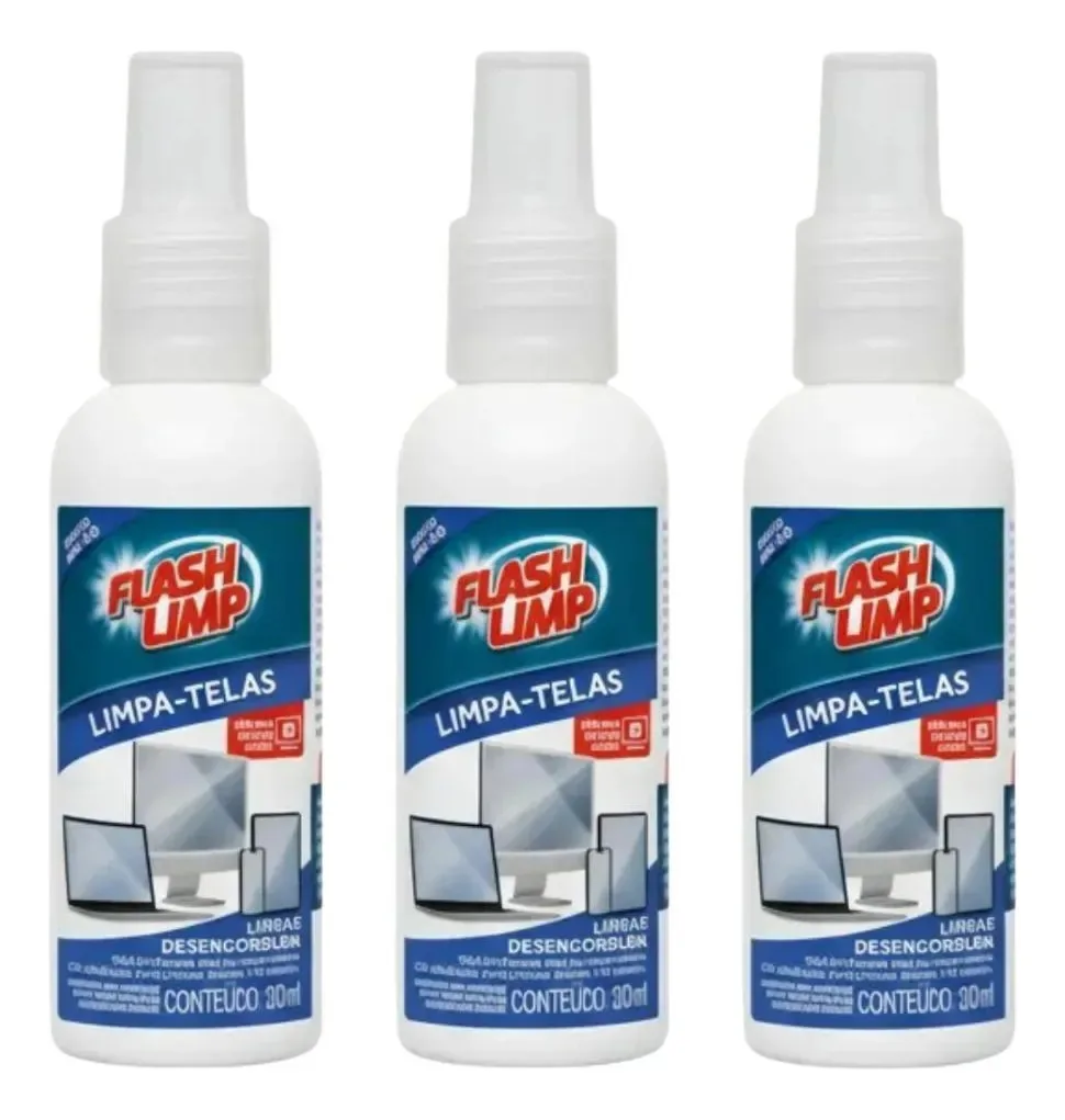 3 Limpa Telas 120ml Flash Limpa Spray Pratico Facil De Usar