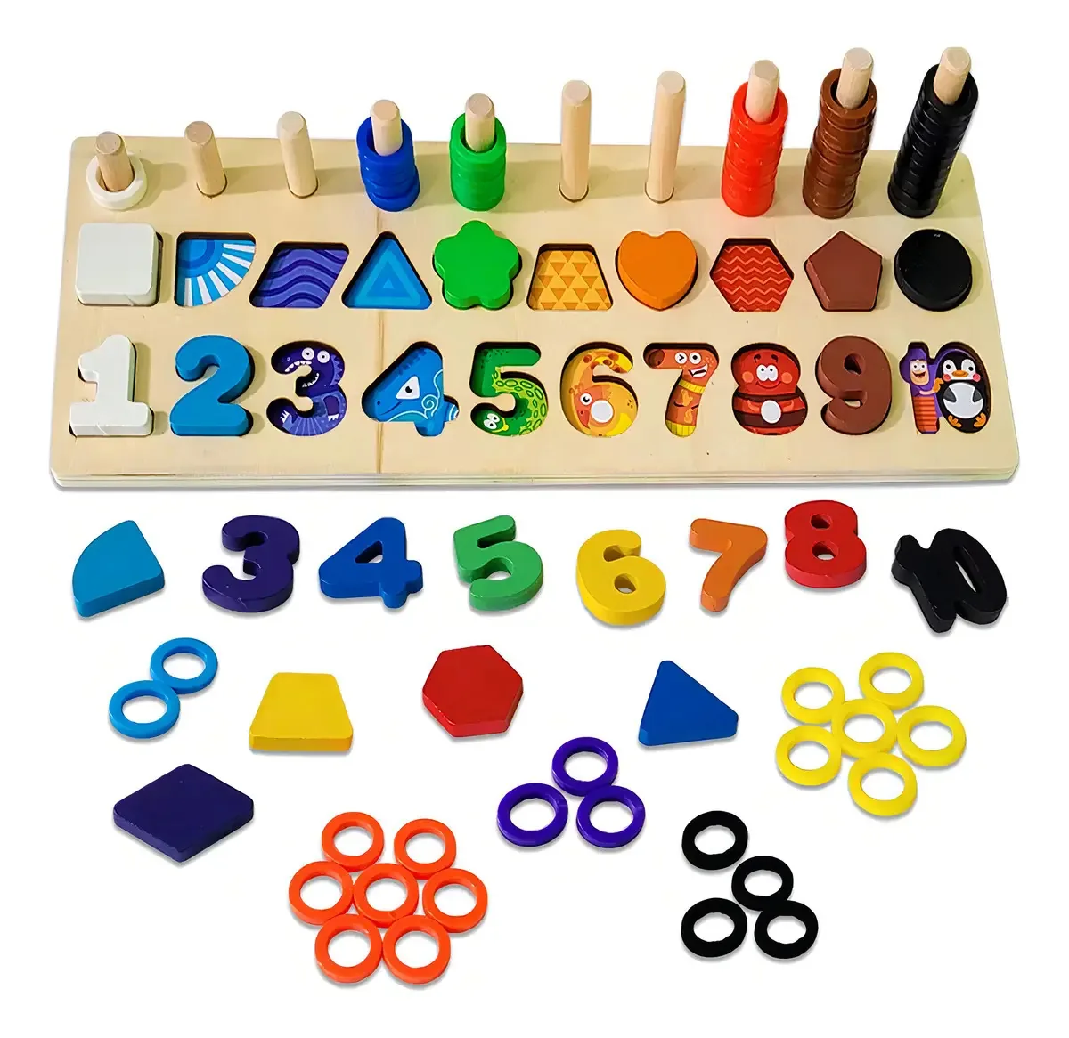 Empilhável Educativo DELAR Montessori 75 Peças Formas e Números Colorido
