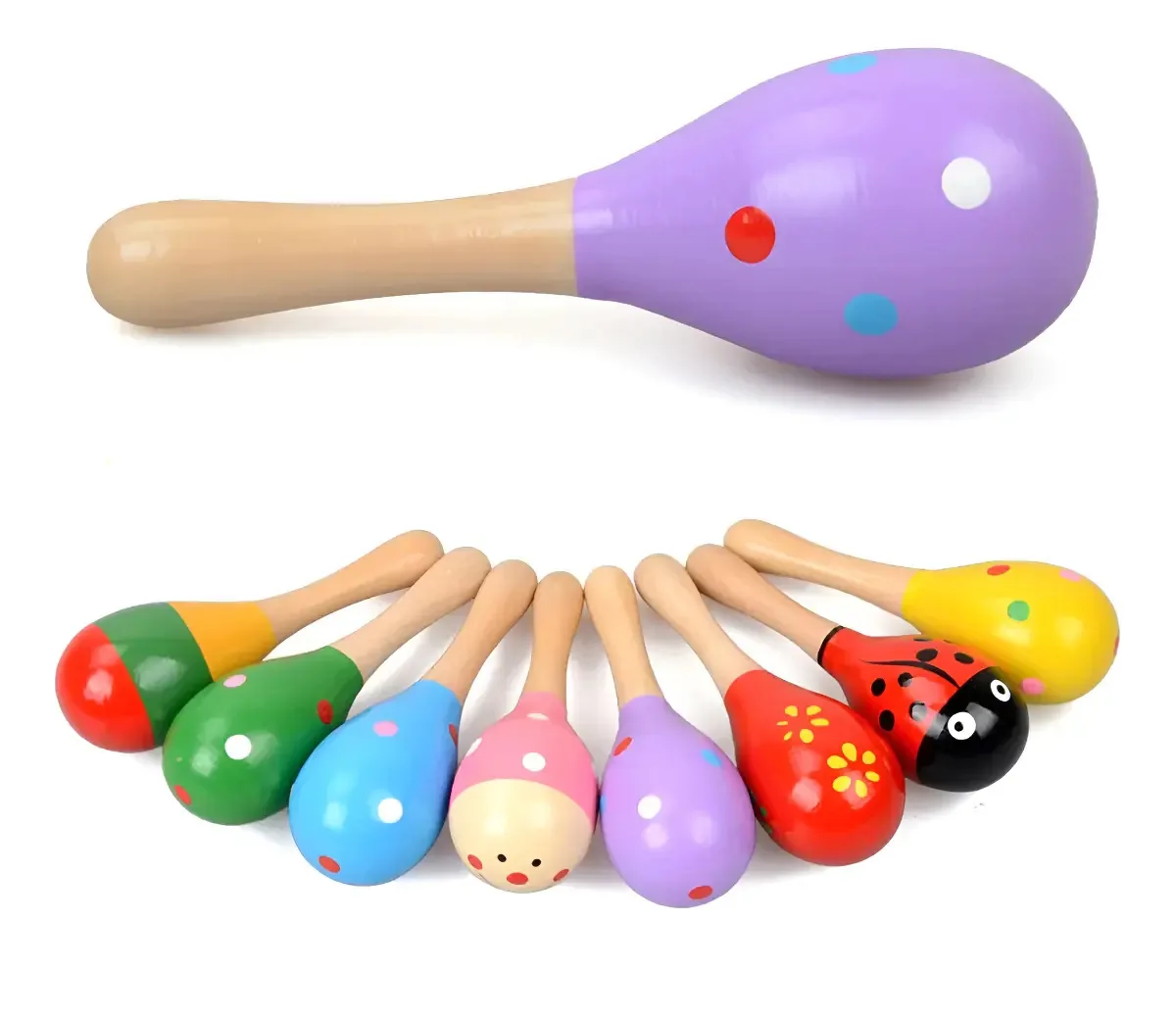 2 Maracás De Madeira Instrumento Musical Infantil Montessori Cor Colorido