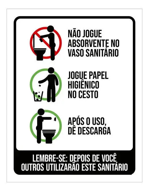 Placa Sinalização Instruções Banheiro Absorvente Chão 18x23