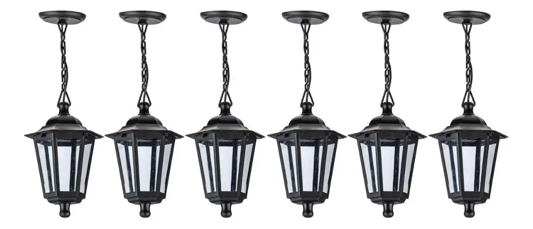 6 Arandelas Teto Pendentes Externas Coloniais Gregas Preto