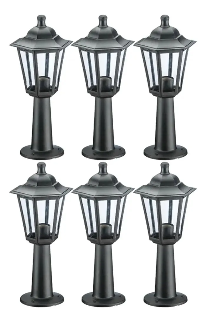 6 Balizadores Luminárias De Chão Muro 44x18cm Preto Colonial