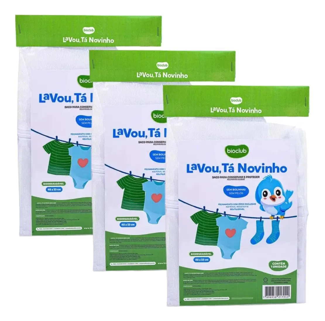 Kit Com 3 Sacos Para Lavar Roupas Delicadas Com Zíper BioClub Branco