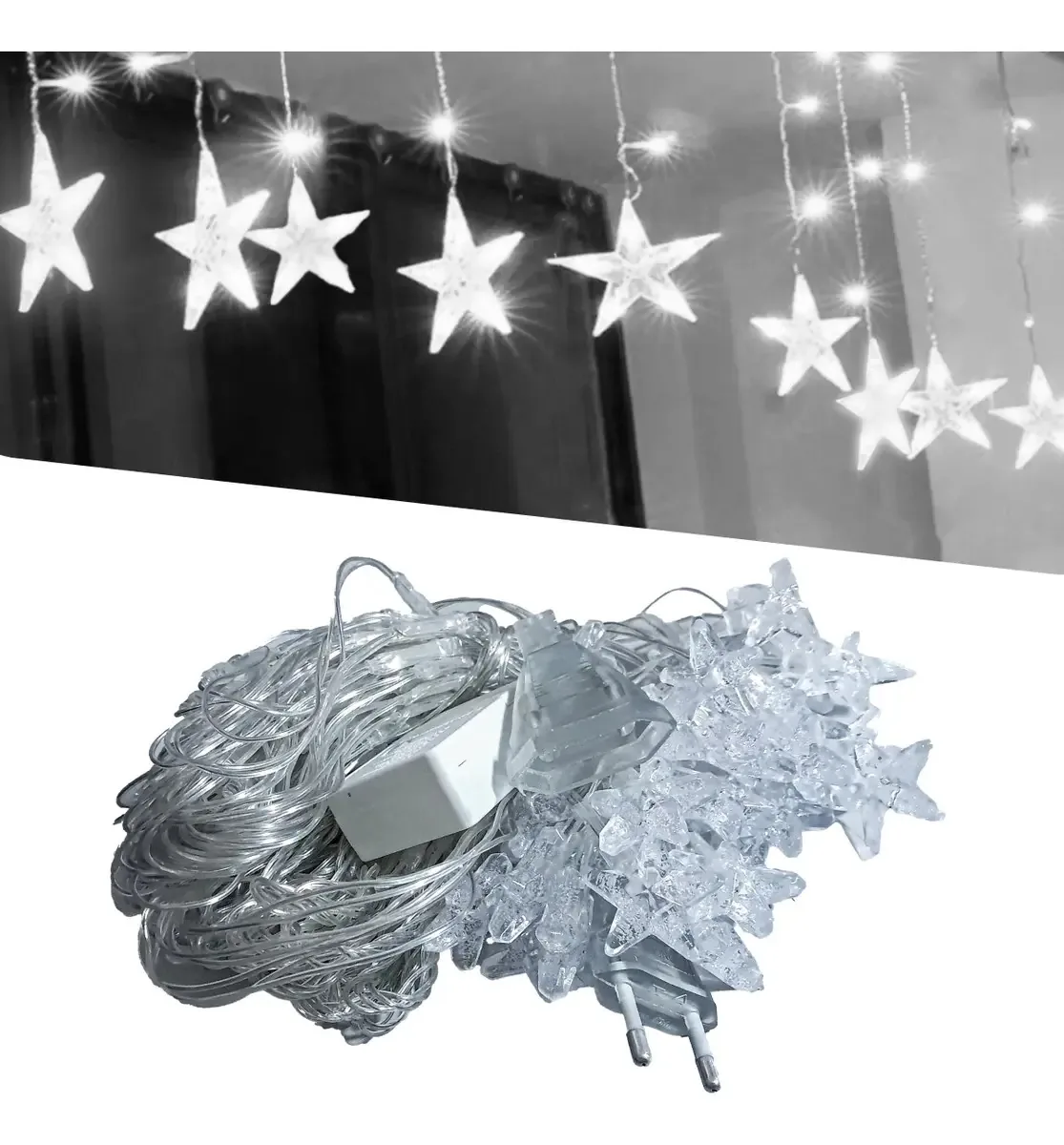 Cascata Estrelinhas Natal 138 Leds 8 Funções Decoração Luzes Branco