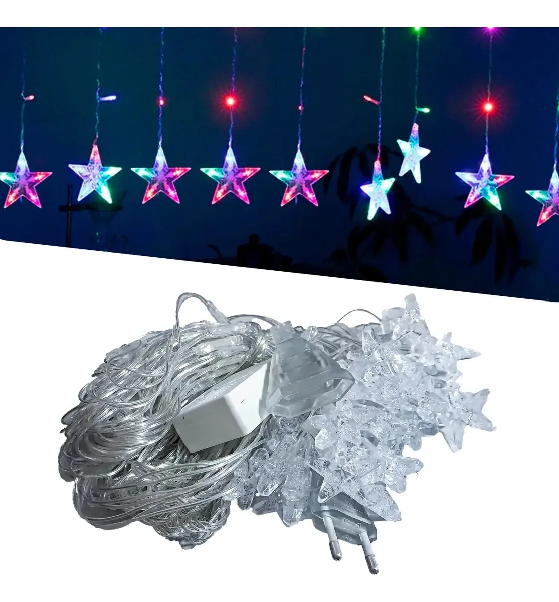 Cascata Estrelinhas Natal 138 Leds 8 Funções Decoração Luzes Colorido