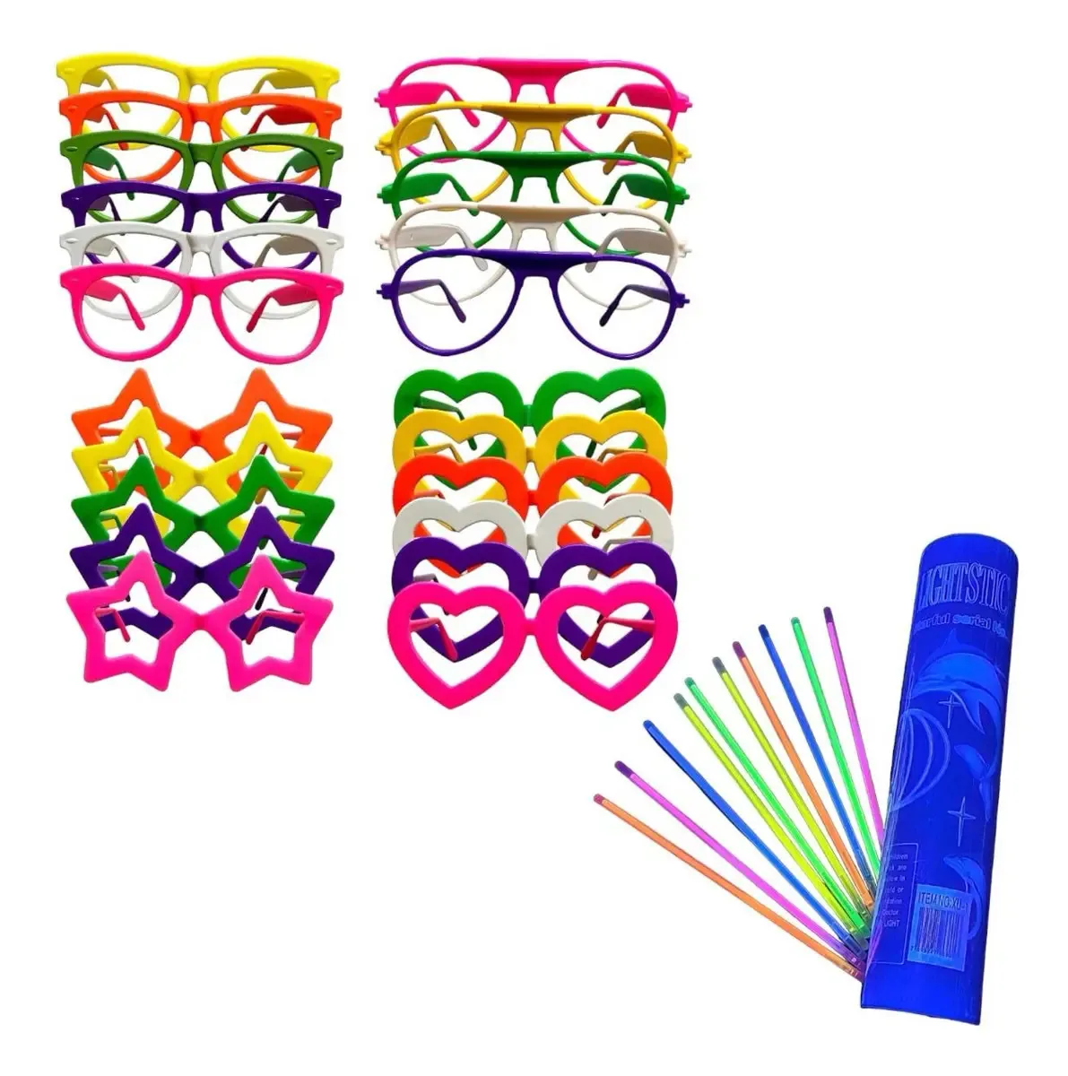 Kit Festa C/ 100 Oculos + 100 Pulseiras Neon Festa/balada Cor Mista Desenho Liso