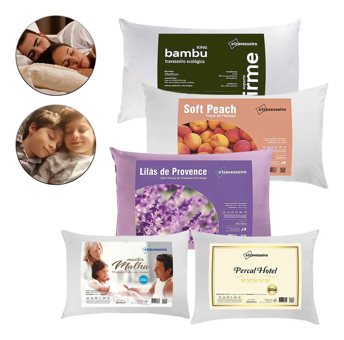 Kit 5 Travesseiros O Travesseiro Hipoalergênico Antiácaro Aromaterapia