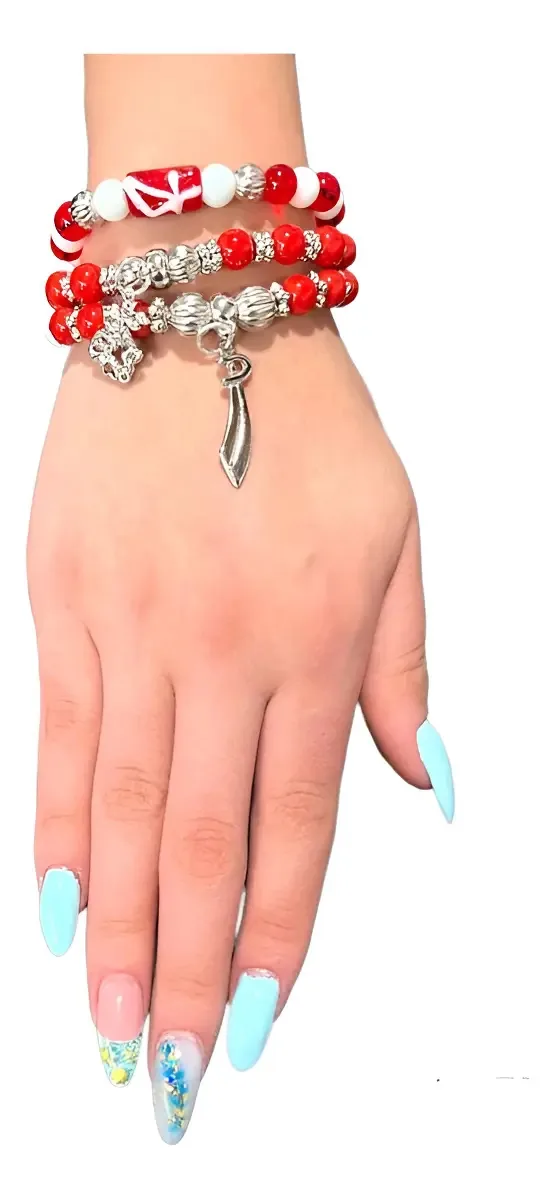 Kit Com 3 Pulseiras Ogum Vermelho Cristal E Silicone