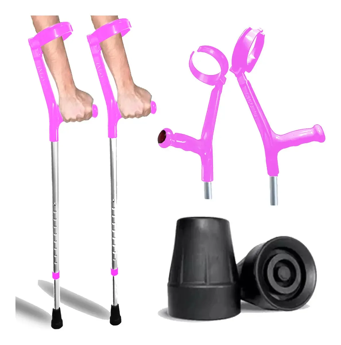 Muleta Ortopédica Canadense Auxiliar Articulada Par 130 Kg Cor Rosa