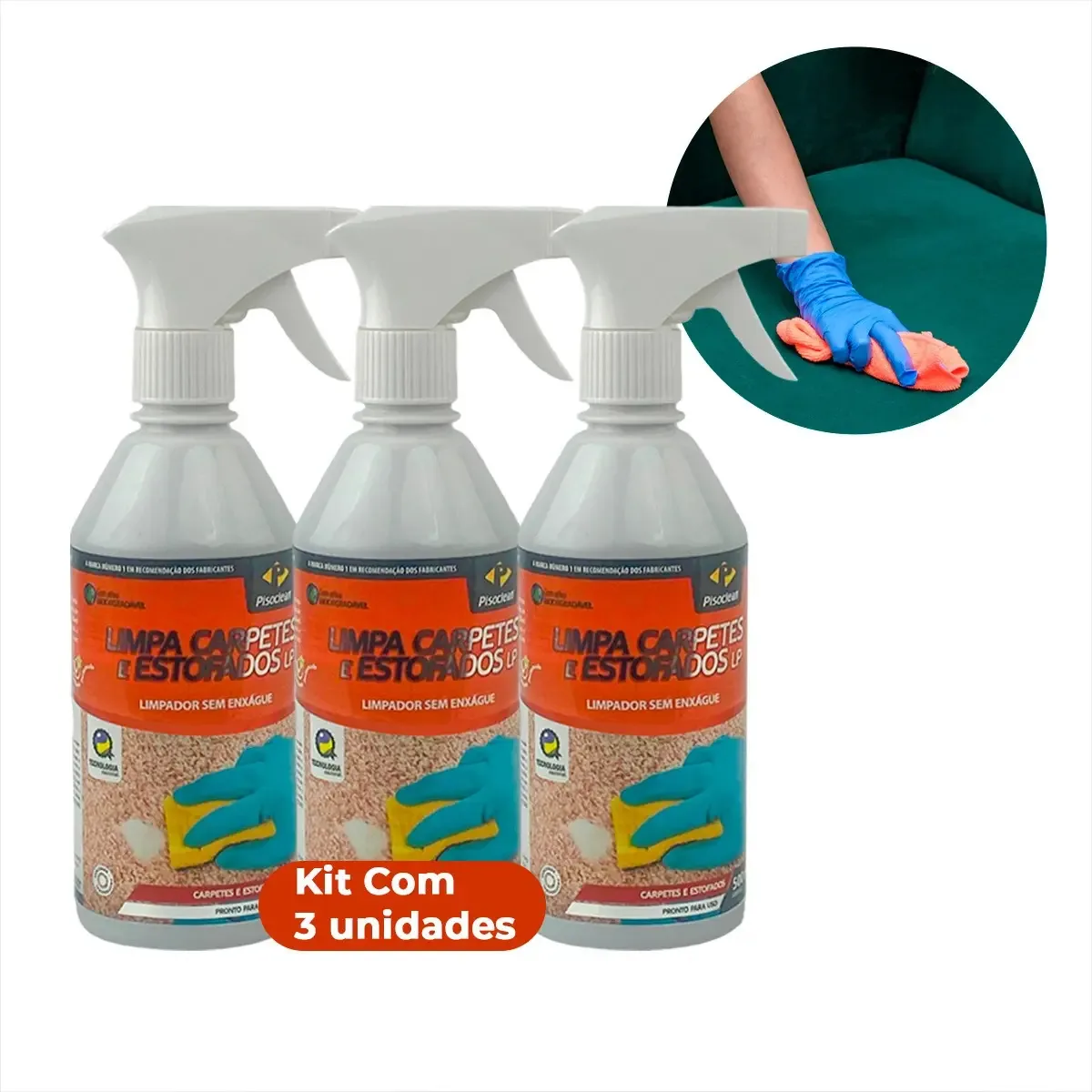 Tira Mancha Carpetes E Estofados Sem Enxágue Pisoclean Kit 3