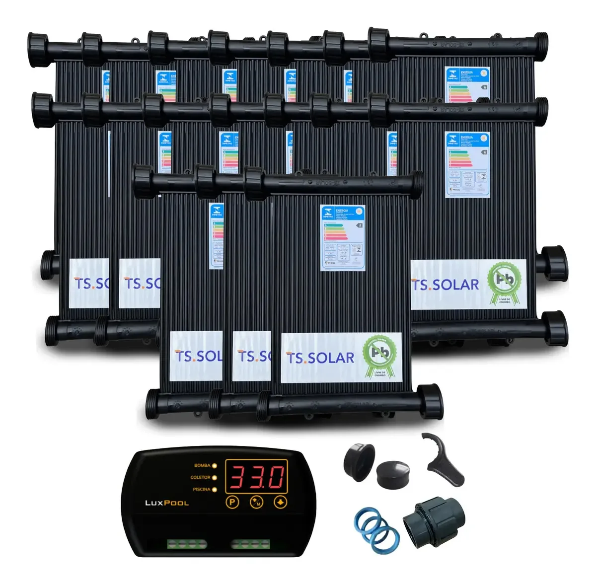 Kit 17 Placas 3m Tssolar E Controlador Temperatura Luxpool
