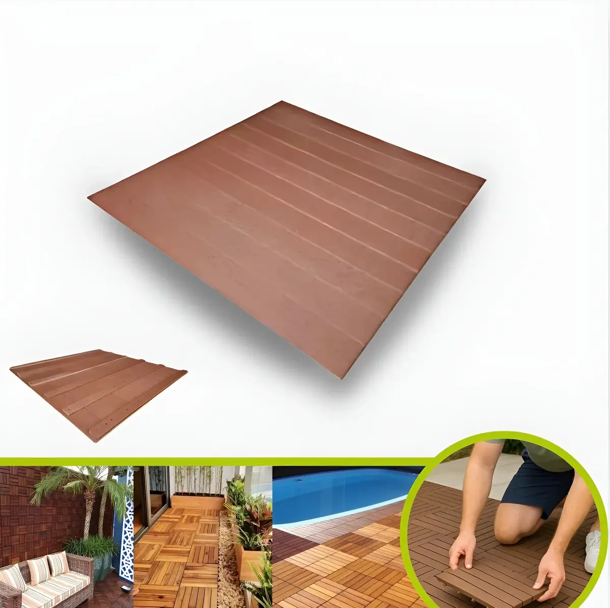Deck Modular 100cm Madeira Ecológica Varanda Piscina Quintal Cor Marrom